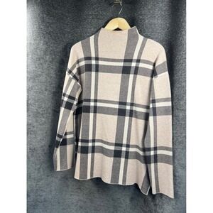 MAX STUDIO Women Beige Plaid Mock Neck Long Sleeve Sweater M